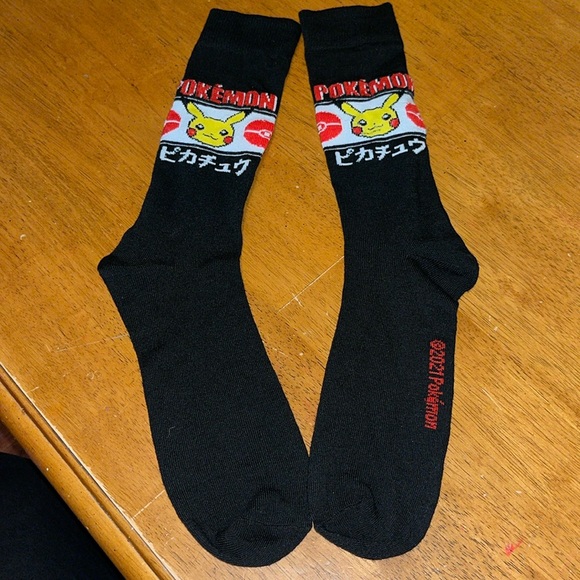 Pokemon Pikachu Pokeball Black Socks with Red Yellow White - Picture 1 of 10